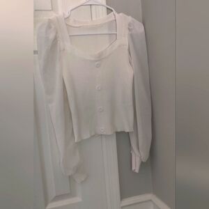 White Sweater Blouse With Chiffon Sleeves Size Small